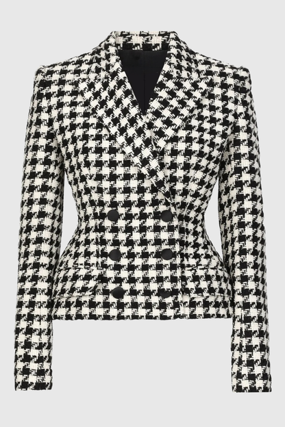 Eisa Houndstooth Tweed Jacket & Midi Skirt Set