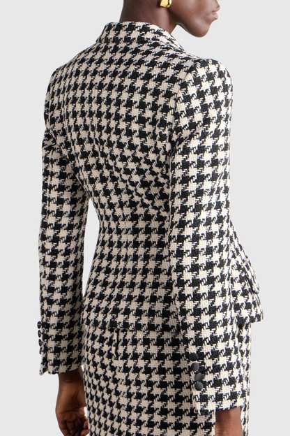 Eisa Houndstooth Tweed Jacket & Midi Skirt Set