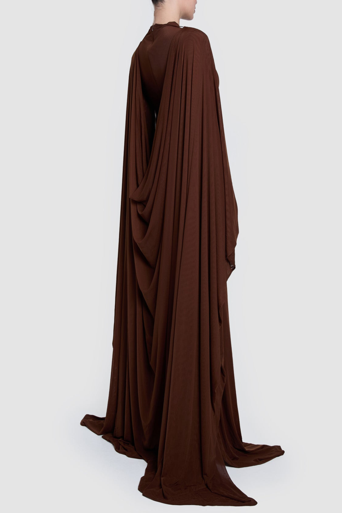 Eisao Mesh Draped Cape Maxi Dress - Brown