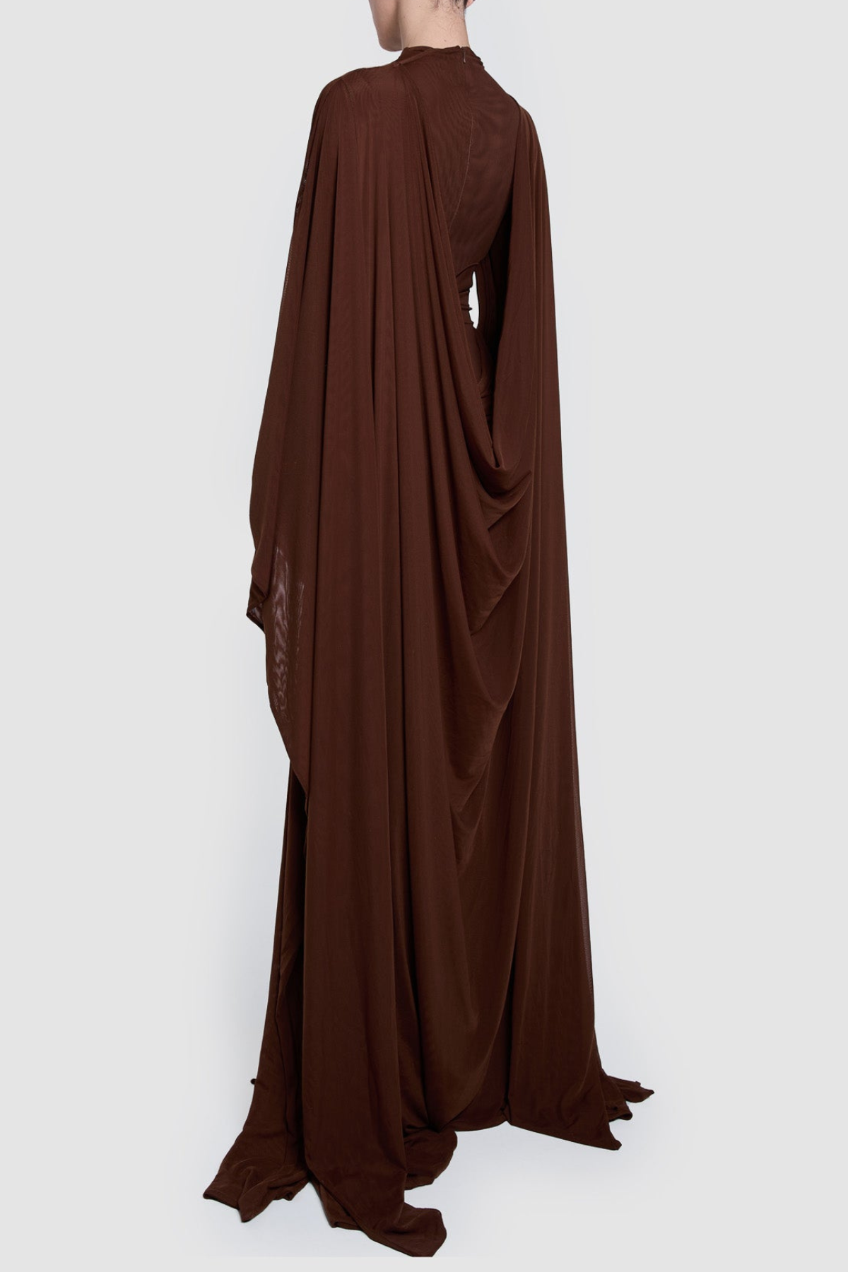Eisao Mesh Draped Cape Maxi Dress - Brown