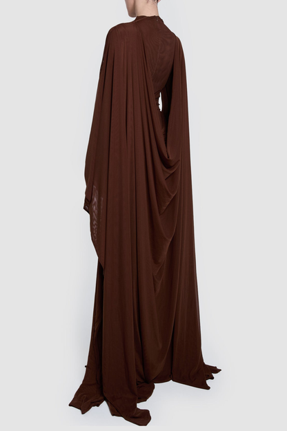 Eisao Mesh Draped Cape Maxi Dress - Brown