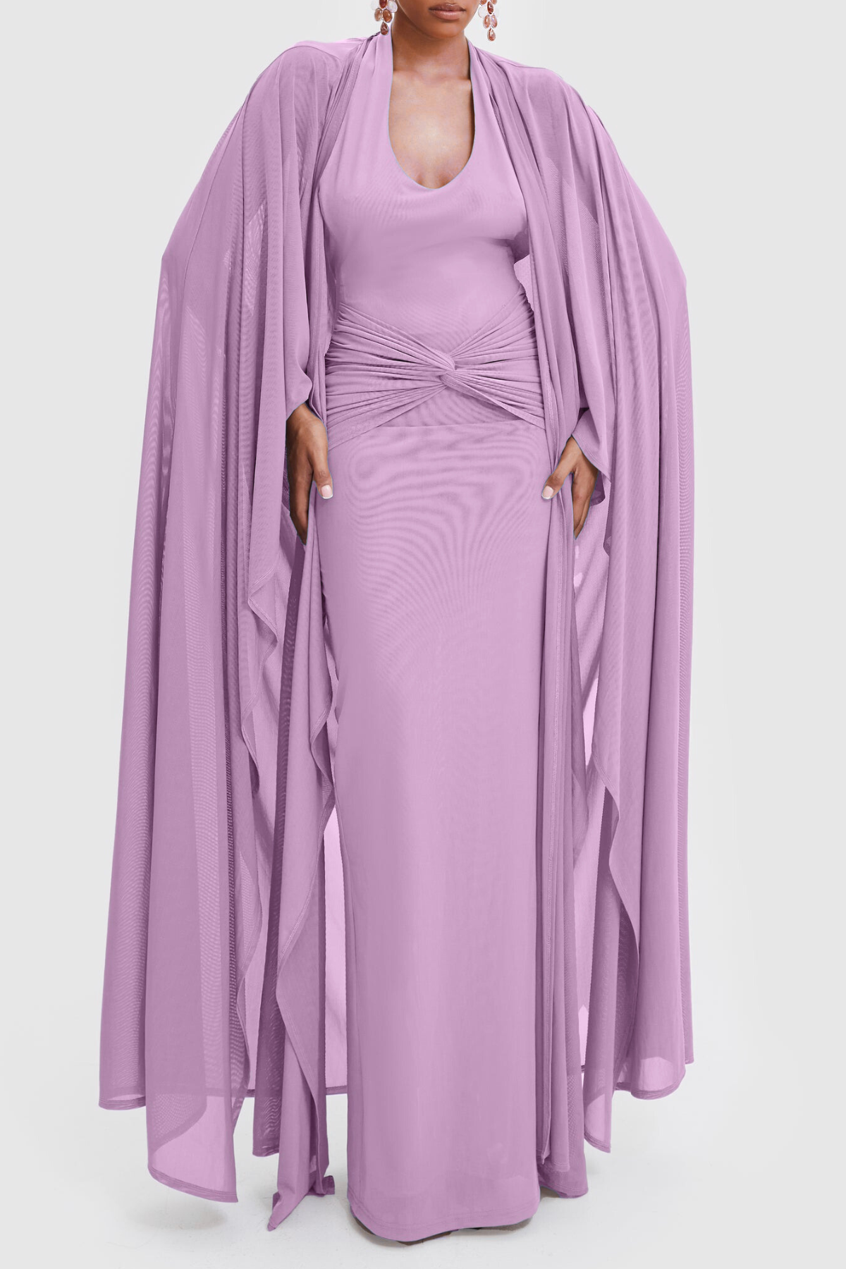 Eisao Mesh Draped Cape Maxi Dress - Purple