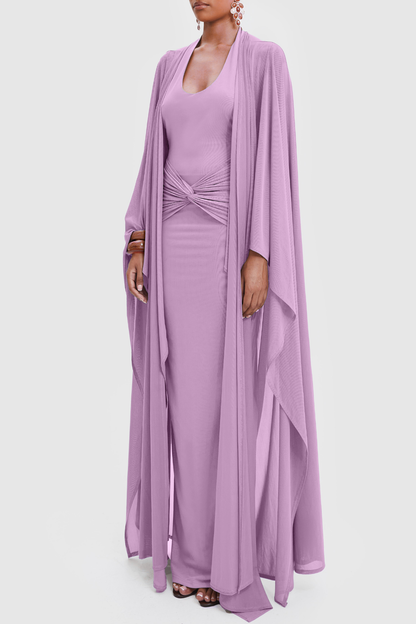 Eisao Mesh Draped Cape Maxi Dress - Purple