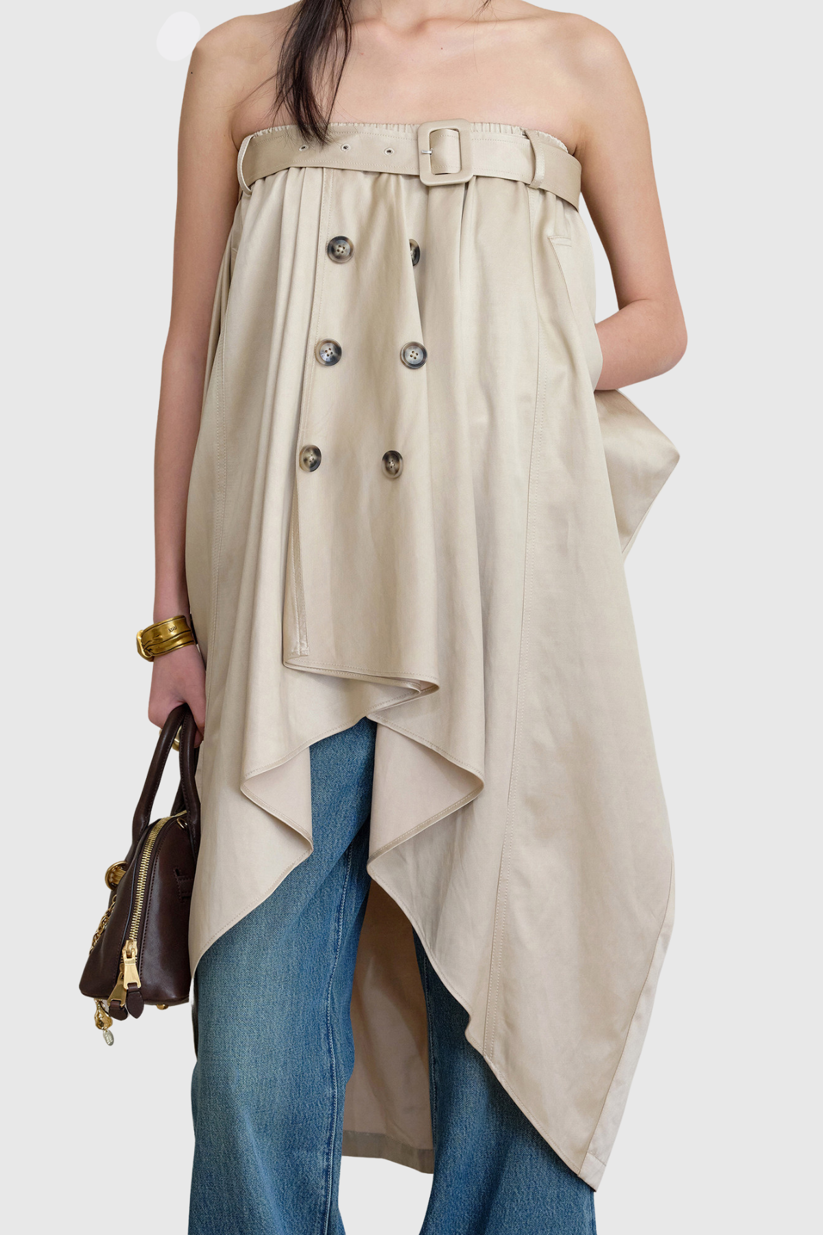 Eissa Strapless Belted Trench Mini Dress