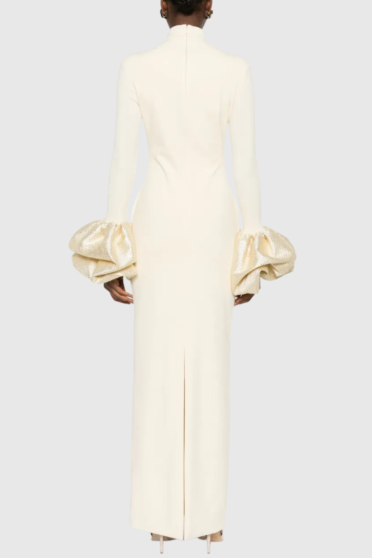 Ekatera Crystal Puff Sleeves Maxi Dress - Beige