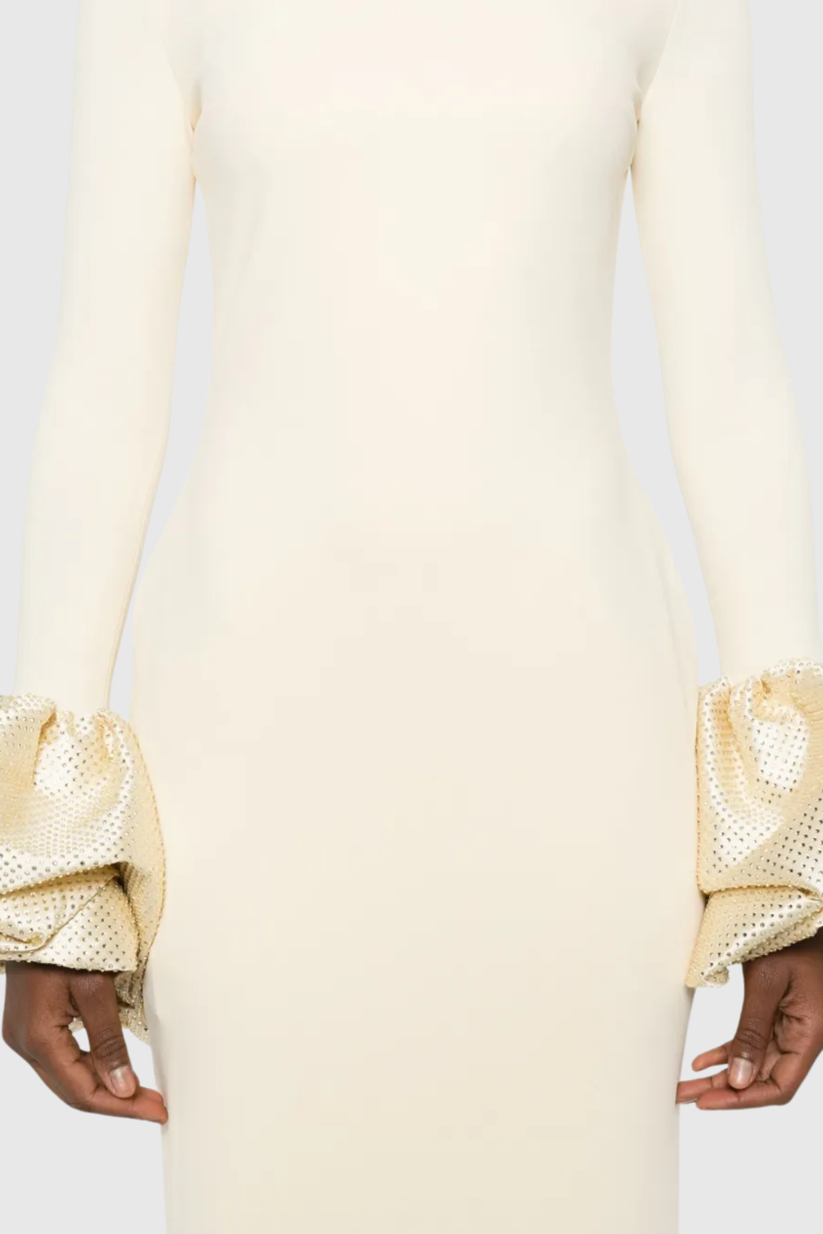 Ekatera Crystal Puff Sleeves Maxi Dress - Beige