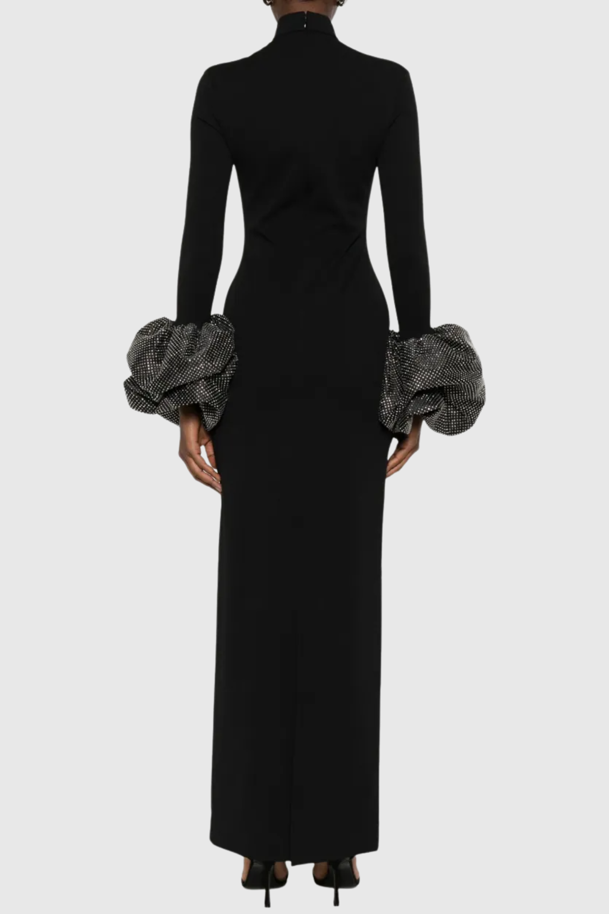 Ekatera Crystal Puff Sleeves Maxi Dress - Black