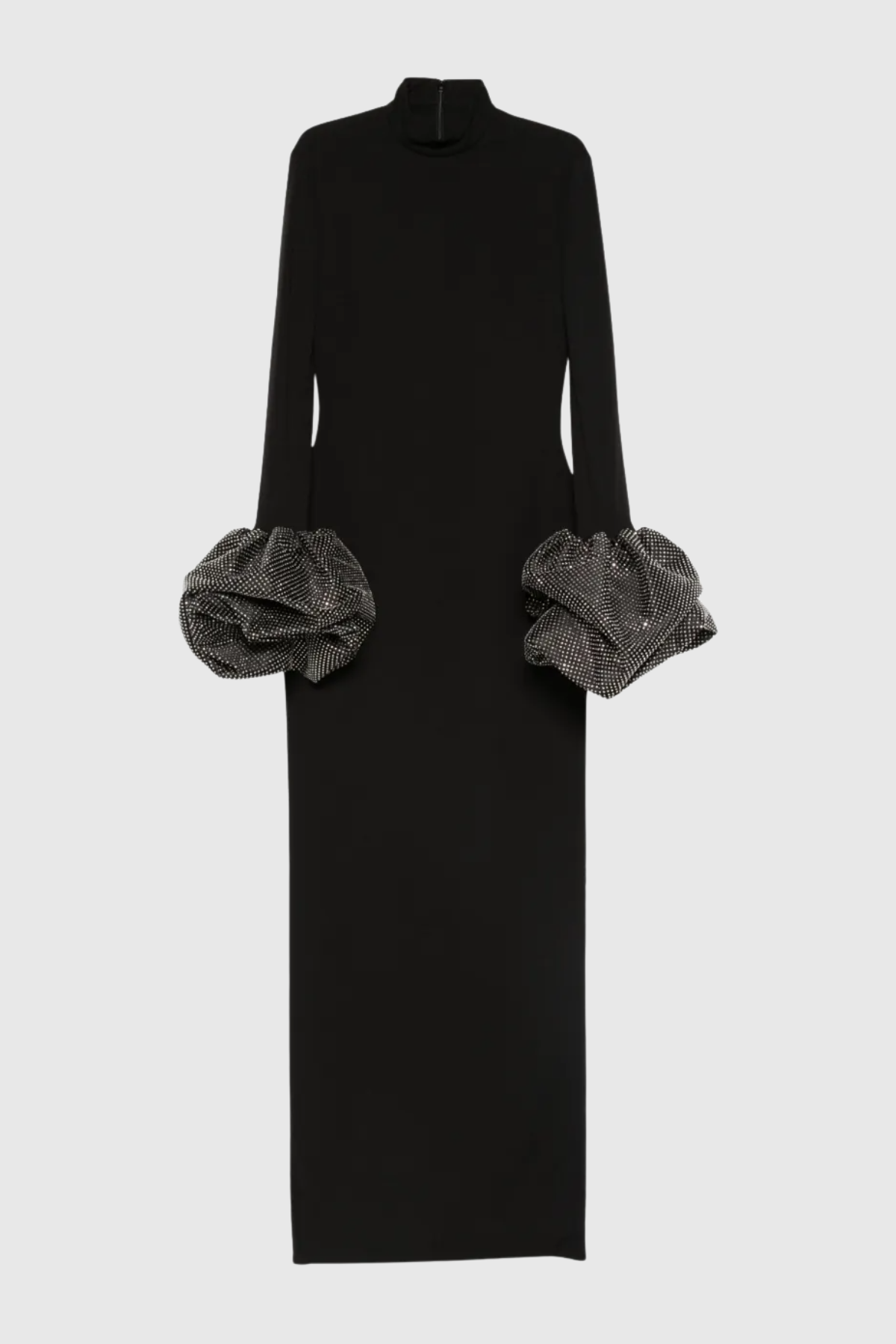 Ekatera Crystal Puff Sleeves Maxi Dress - Black