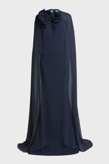 Ekateria Floral Appliqué Cape Sleeve Maxi Dress