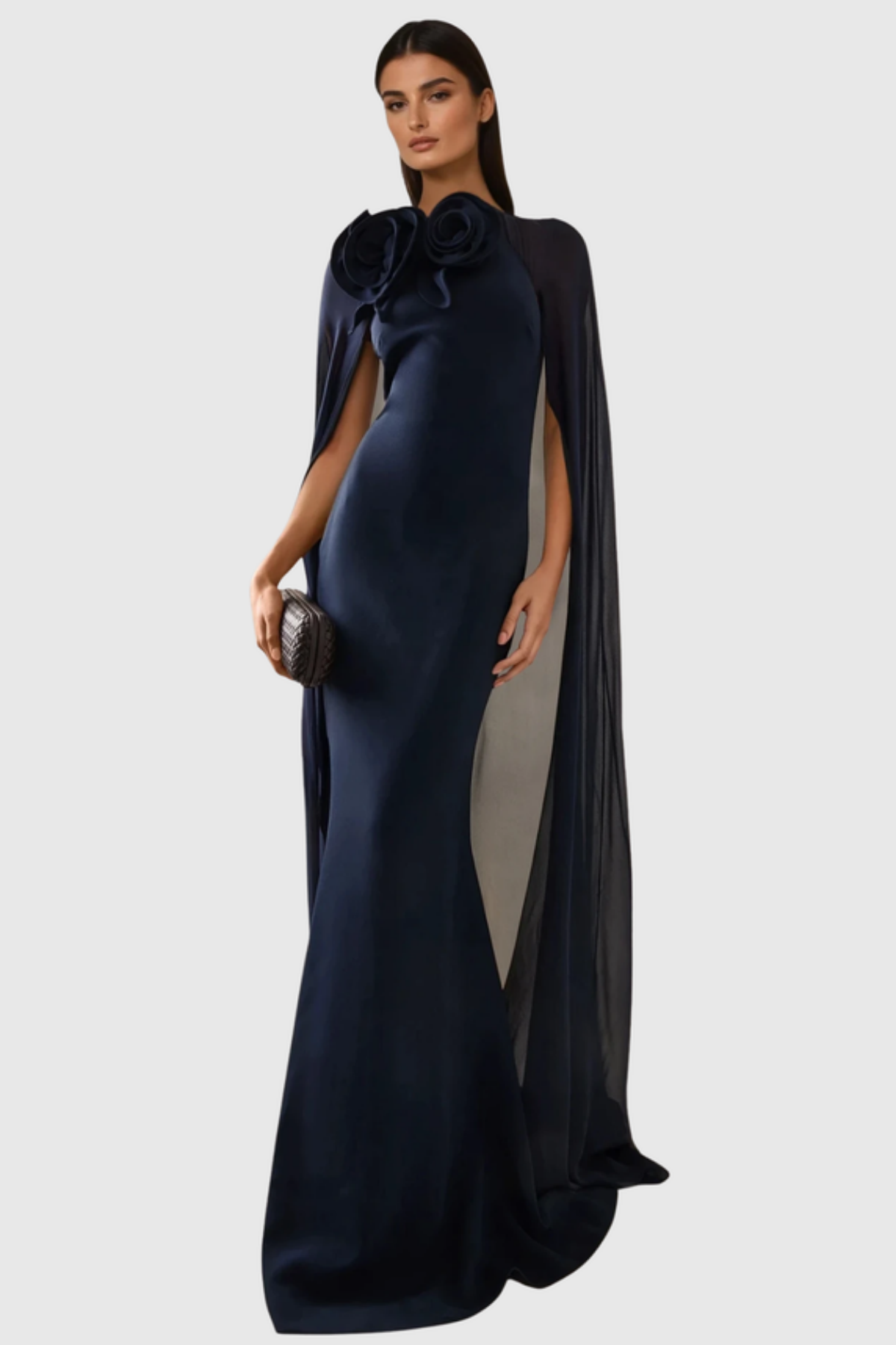 Ekateria Floral Appliqué Cape Sleeve Maxi Dress