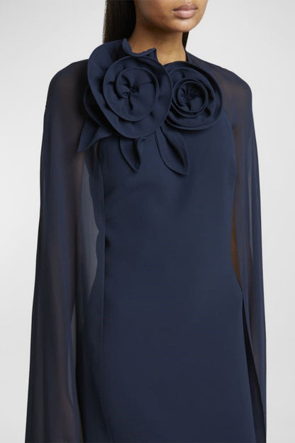 Ekateria Floral Appliqué Cape Sleeve Maxi Dress
