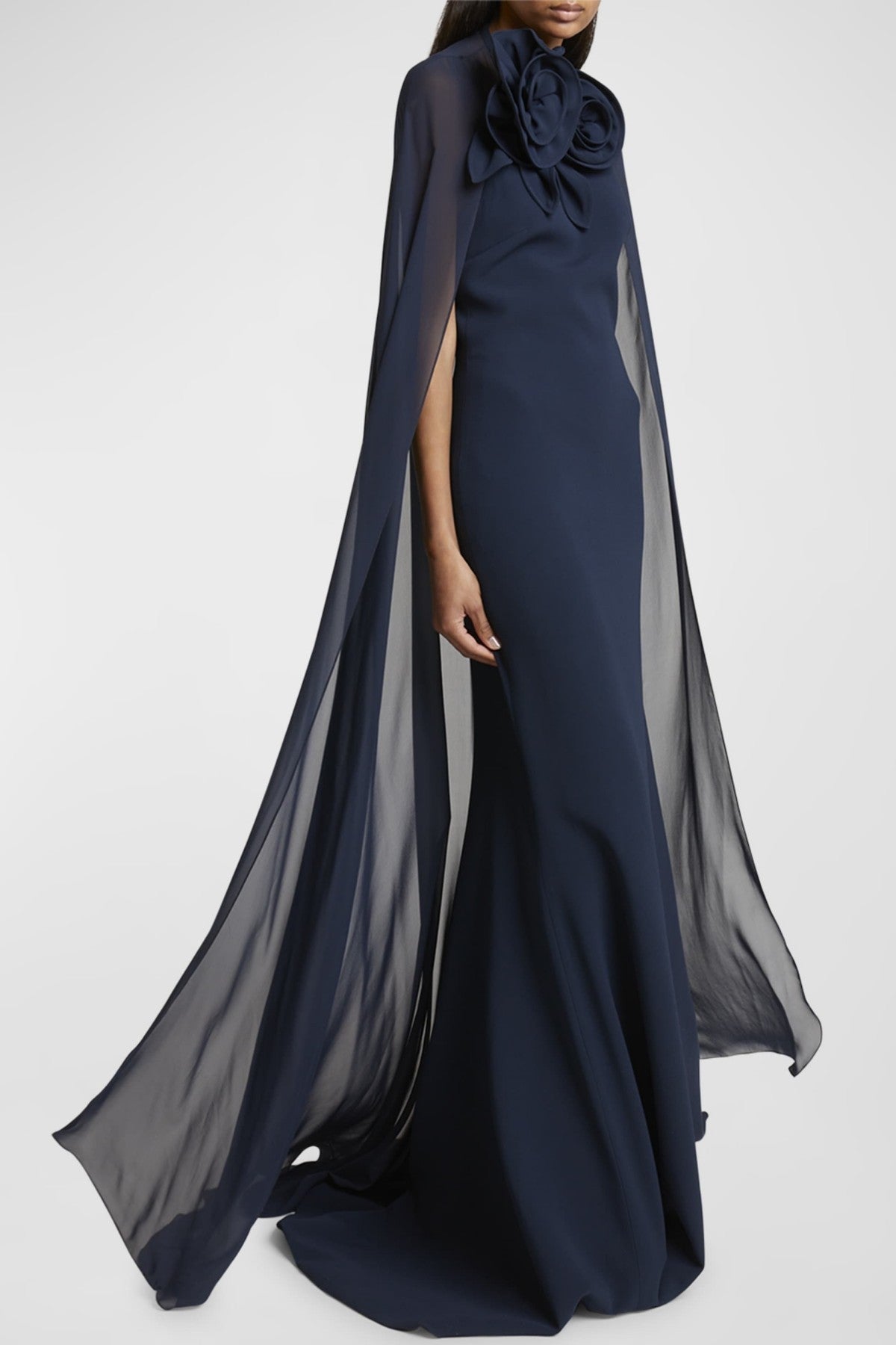 Ekateria Floral Appliqué Cape Sleeve Maxi Dress