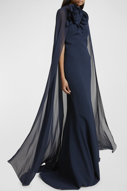 Ekateria Floral Appliqué Cape Sleeve Maxi Dress