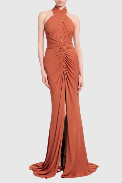 Eladia Halter Ruched Maxi Dress