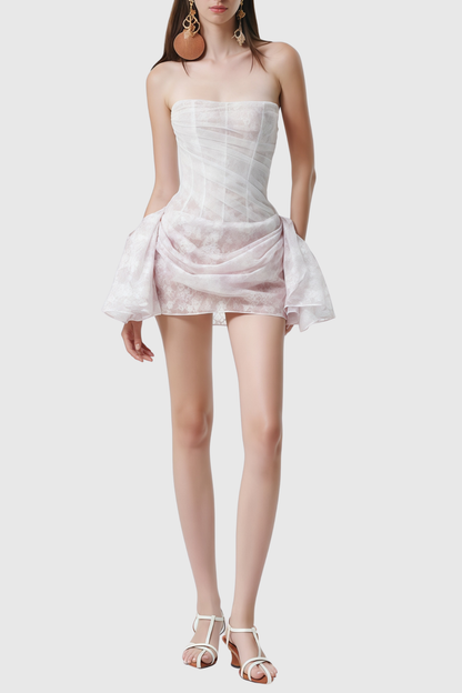 Elais Floral Lace Strapless Ruched Mini Dress