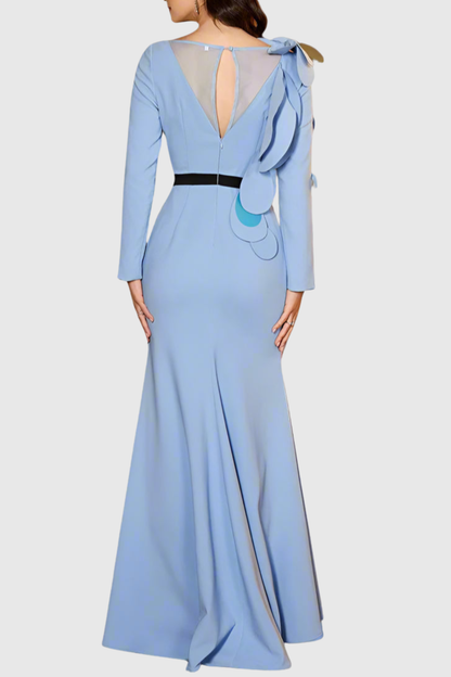 Elder Floral Petal Appliqué Embellished Maxi Dress - Blue