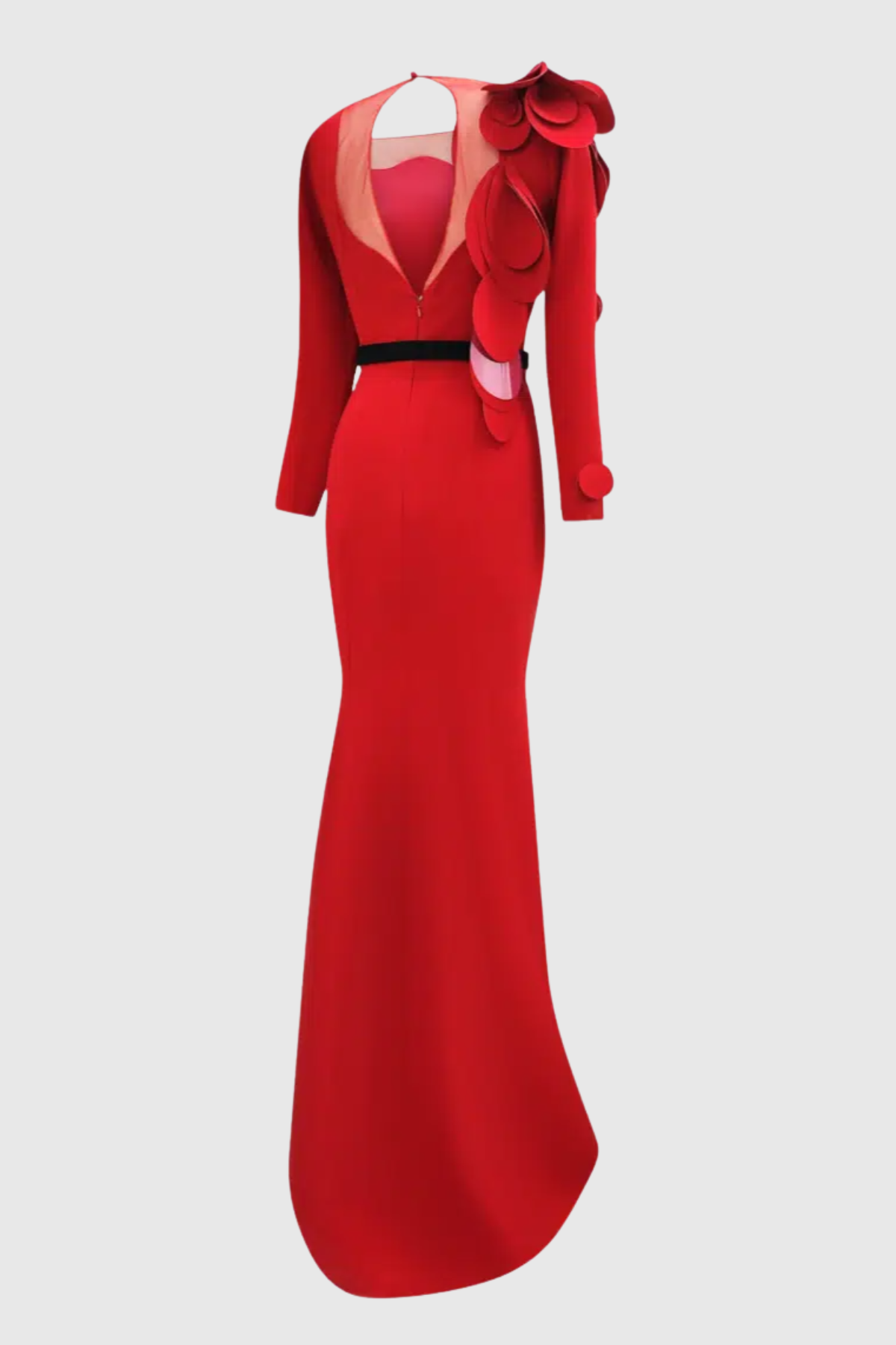 Elder Floral Petal Appliqué Embellished Maxi Dress - Red