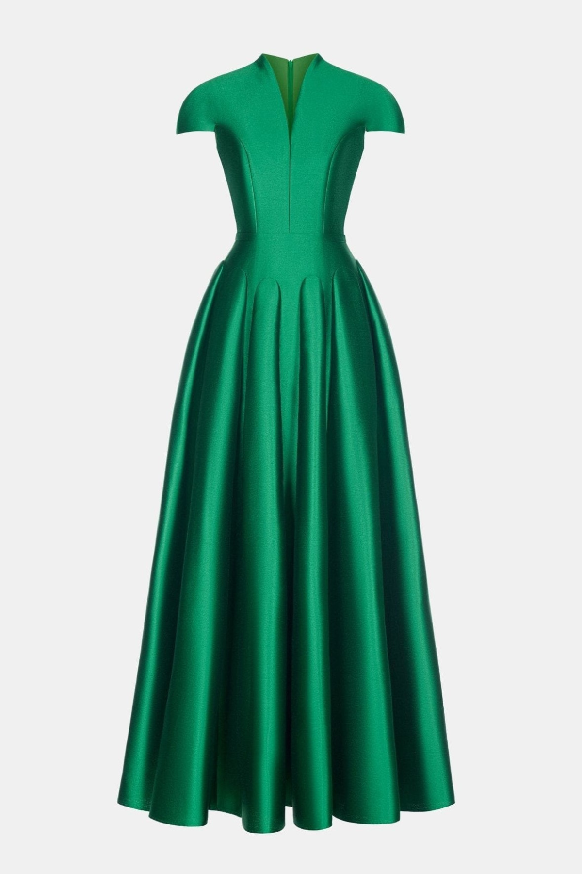 Elder Satin Flared Silhouette Maxi Dress - Green