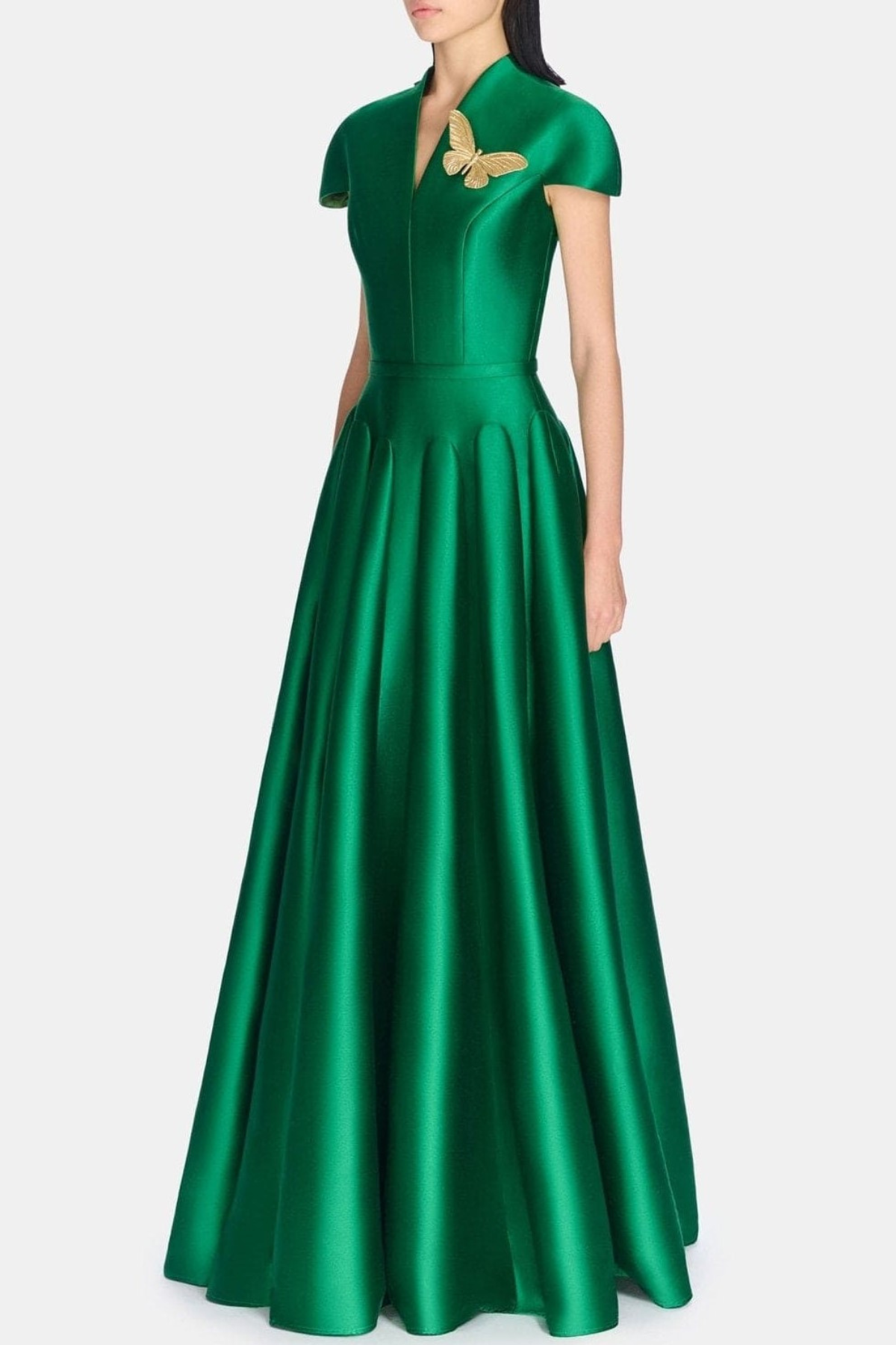 Elder Satin Flared Silhouette Maxi Dress - Green