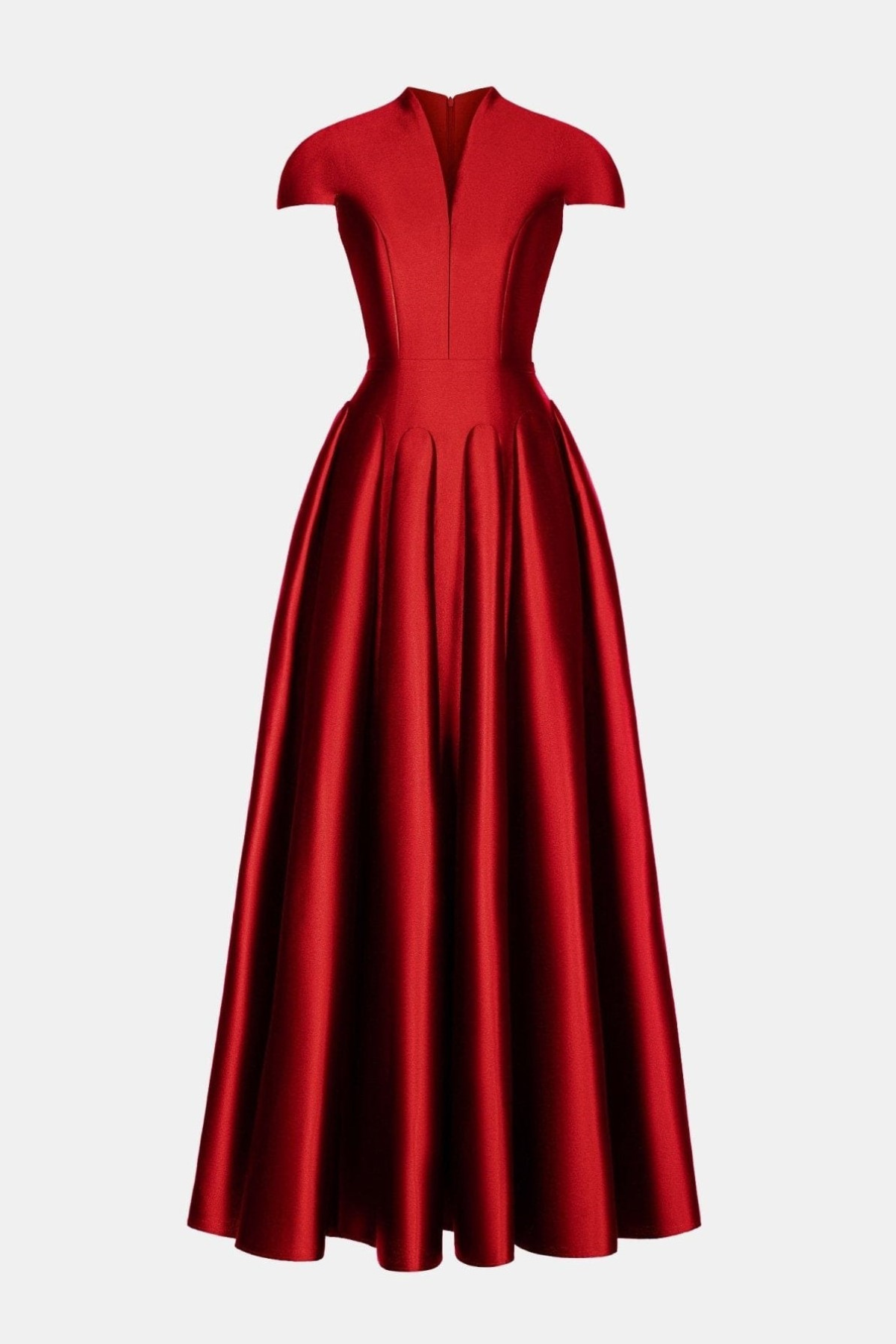 Elder Satin Flared Silhouette Maxi Dress - Red