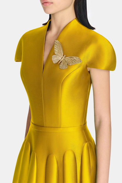 Elder Satin Flared Silhouette Maxi Dress - Yellow