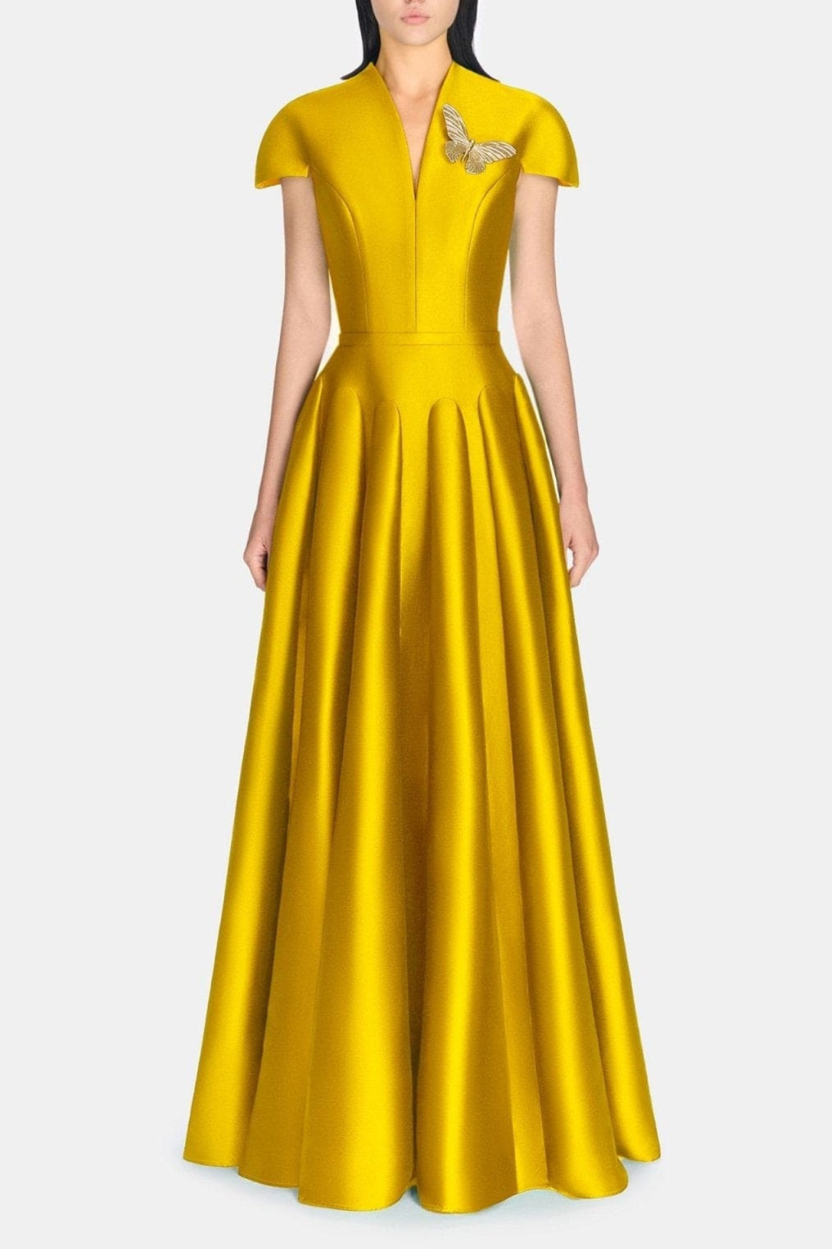 Elder Satin Flared Silhouette Maxi Dress - Yellow
