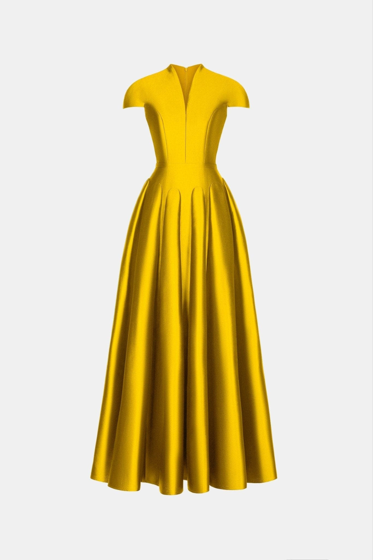 Elder Satin Flared Silhouette Maxi Dress - Yellow