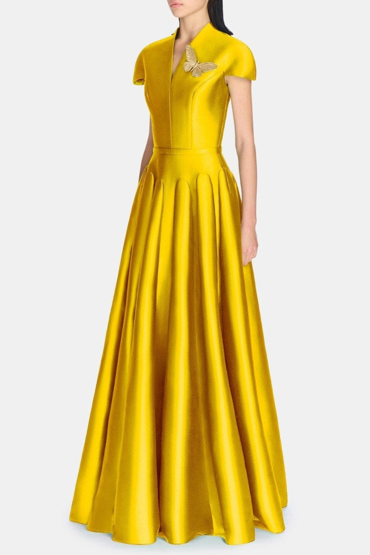 Elder Satin Flared Silhouette Maxi Dress - Yellow