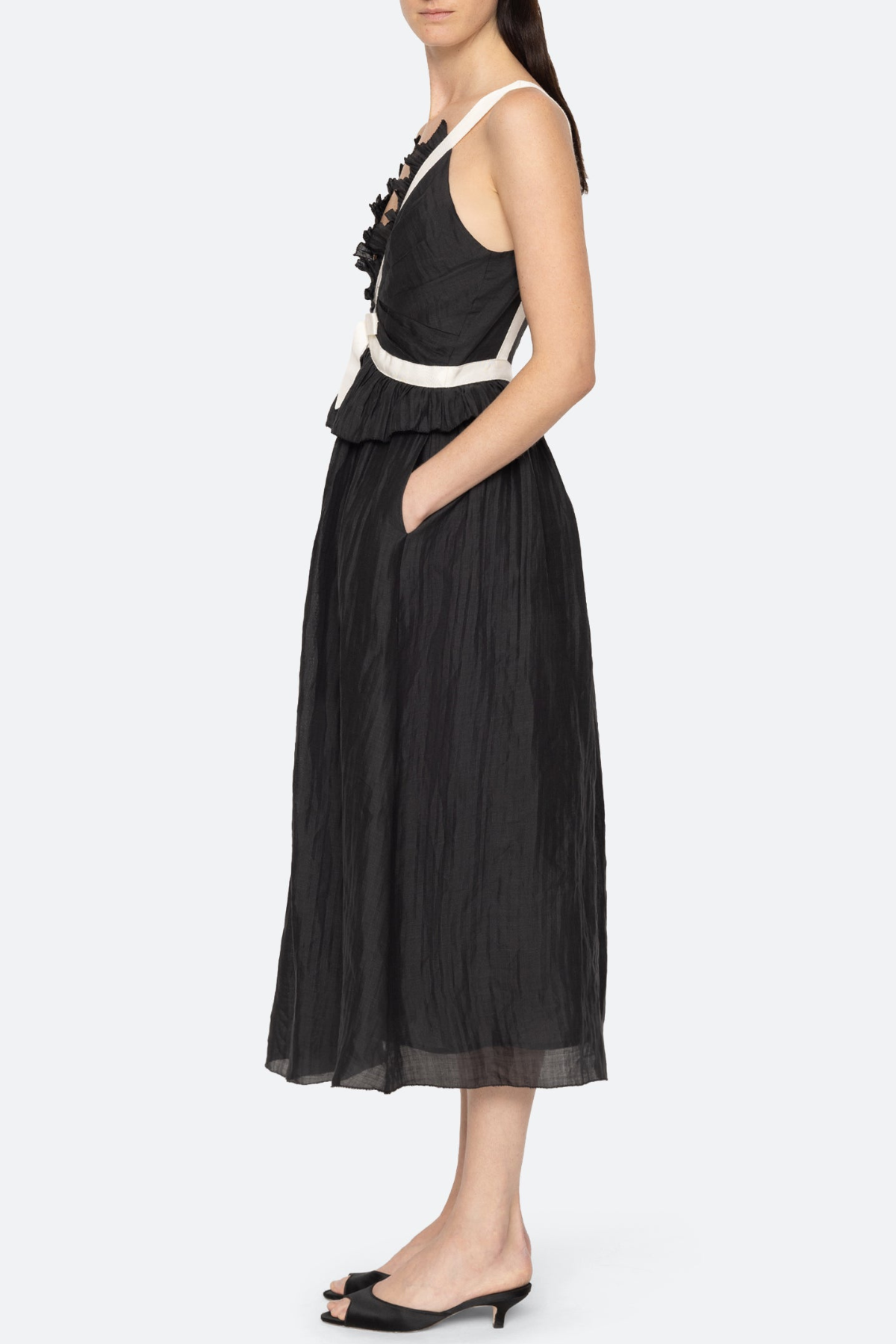 Eleanore V-neck Bow Midi Dress - Black