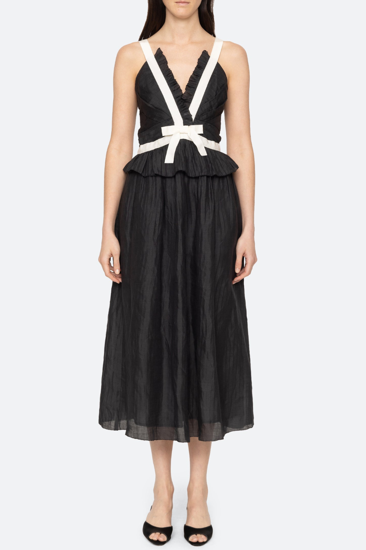 Eleanore V-neck Bow Midi Dress - Black