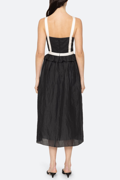 Eleanore V-neck Bow Midi Dress - Black