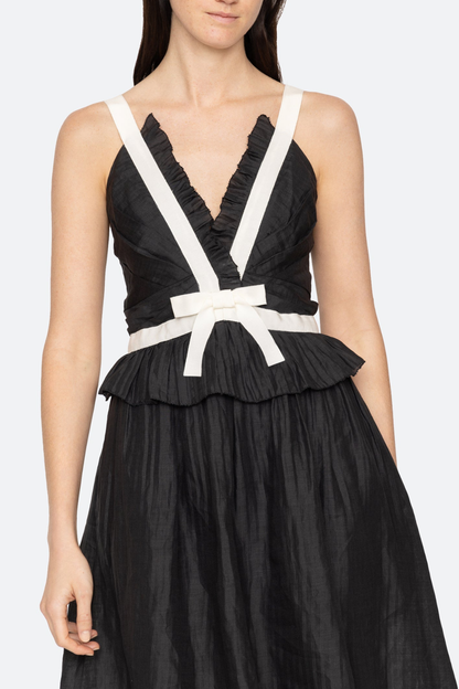 Eleanore V-neck Bow Midi Dress - Black