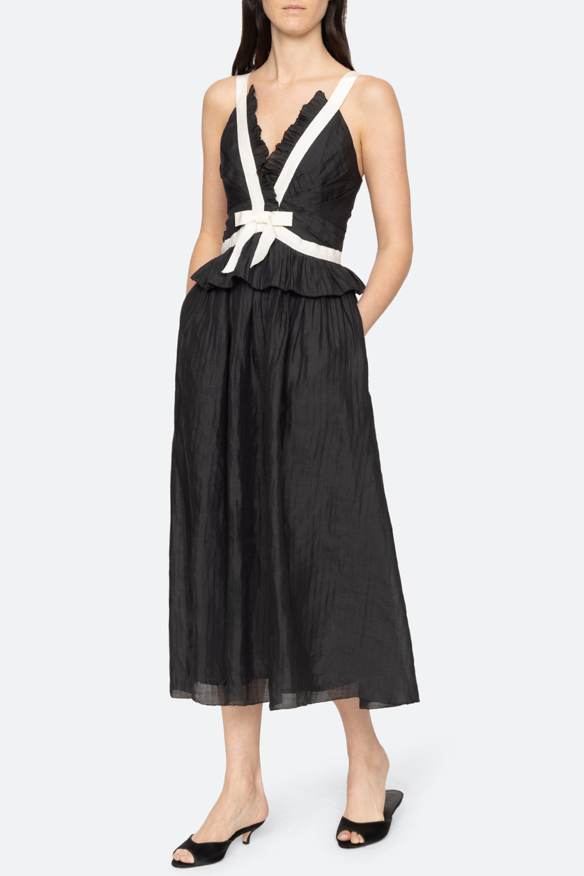 Eleanore V-neck Bow Midi Dress - Black