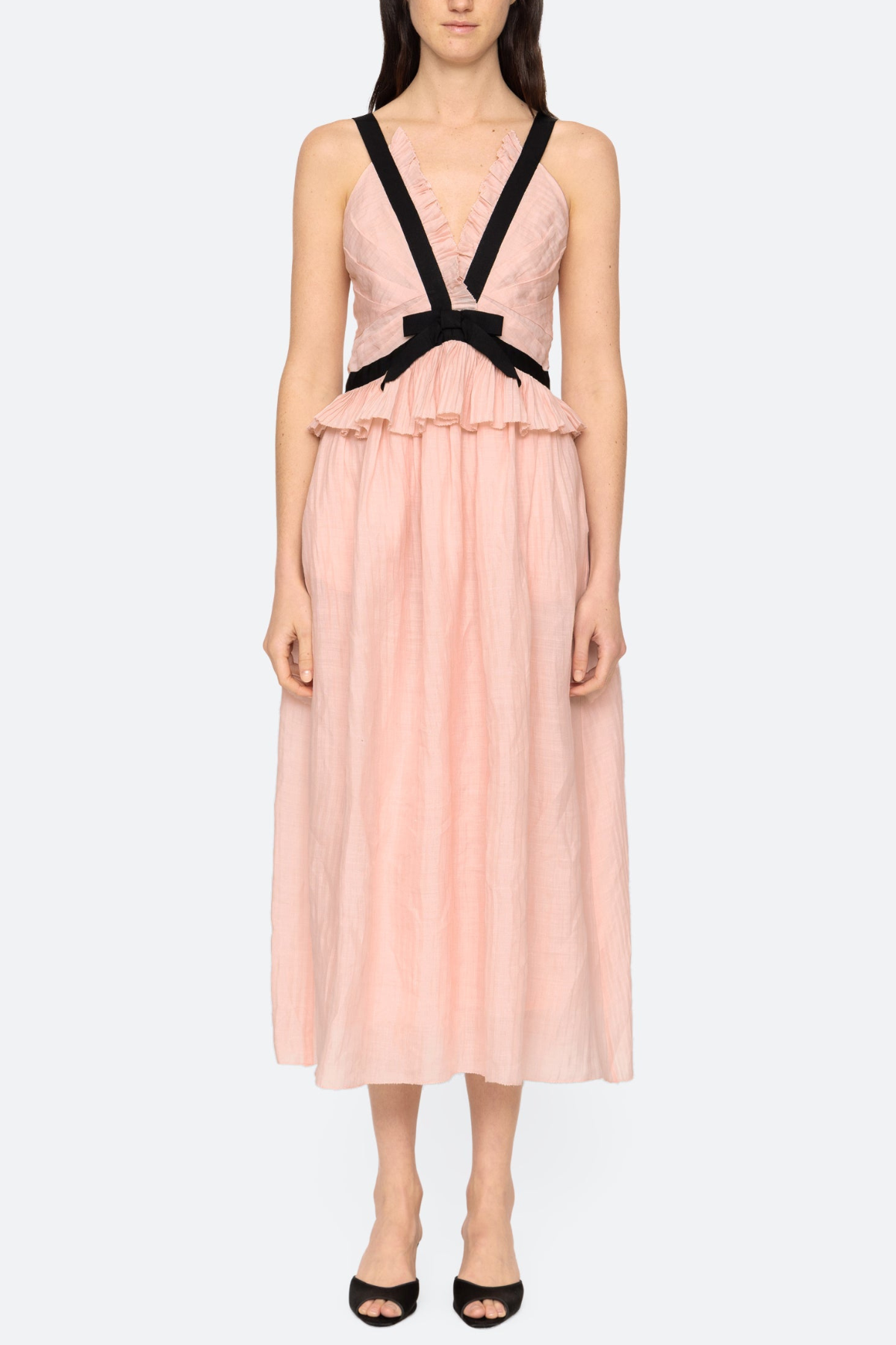 Eleanore V-neck Bow Midi Dress - Pink