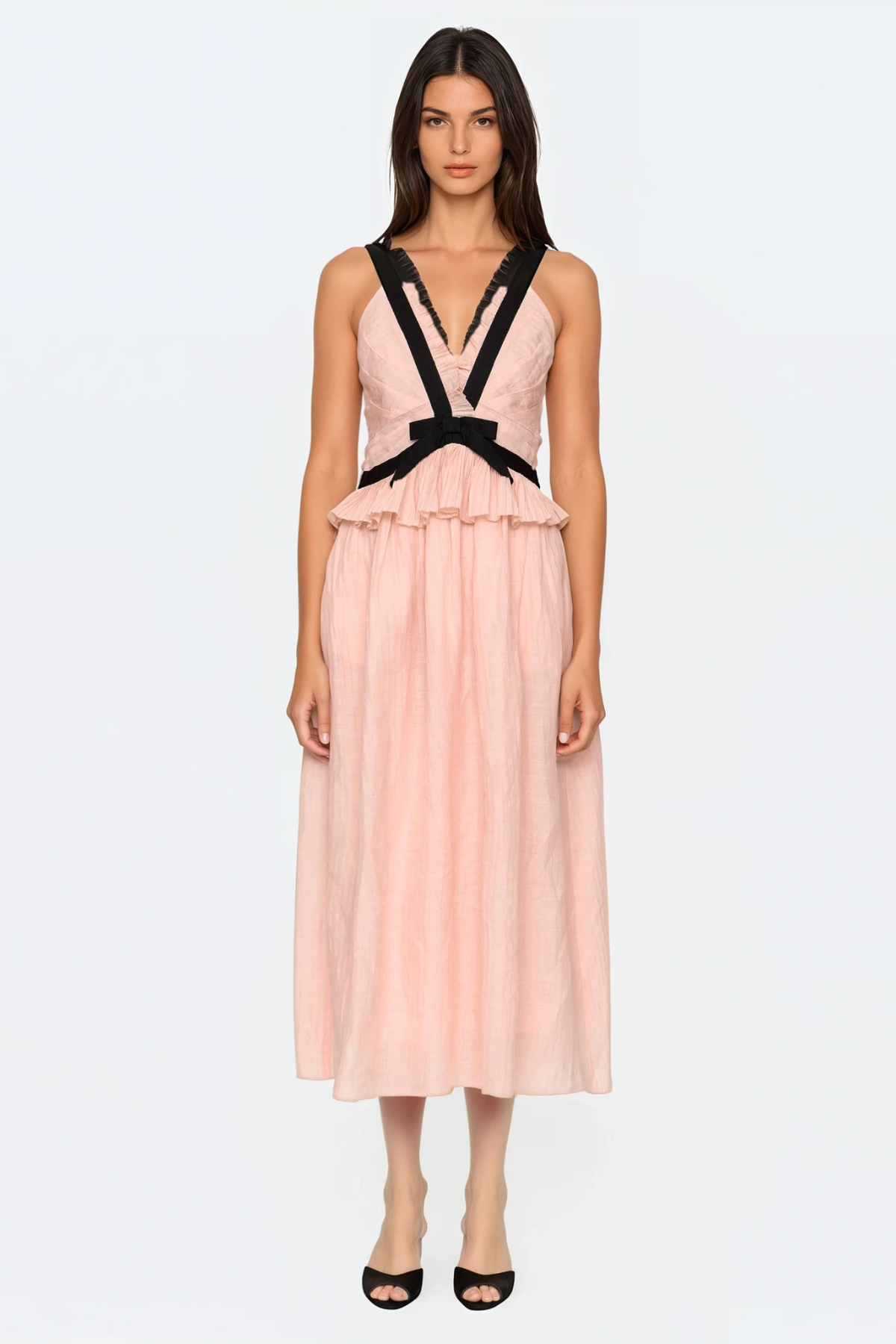 Eleanore V-neck Bow Midi Dress - Pink