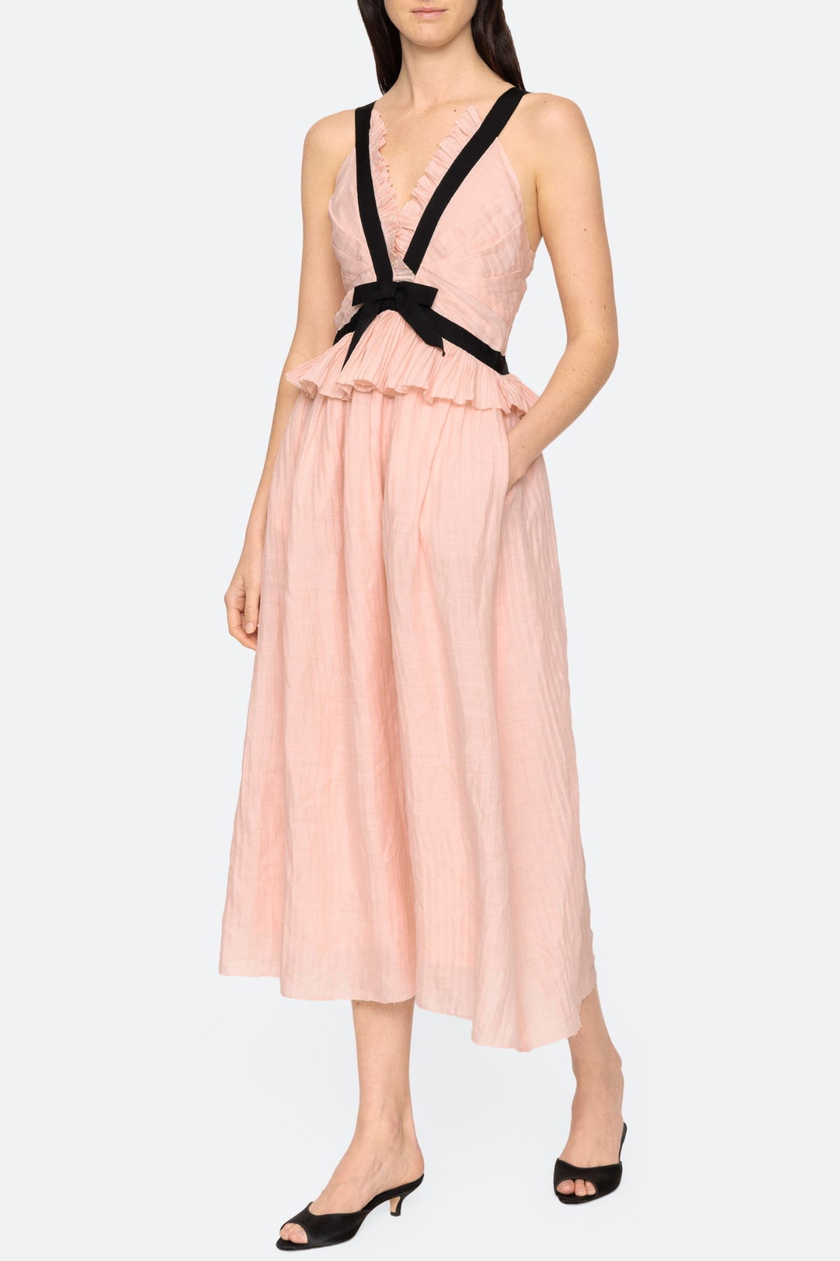 Eleanore V-neck Bow Midi Dress - Pink