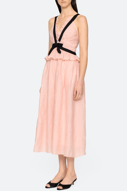 Eleanore V-neck Bow Midi Dress - Pink