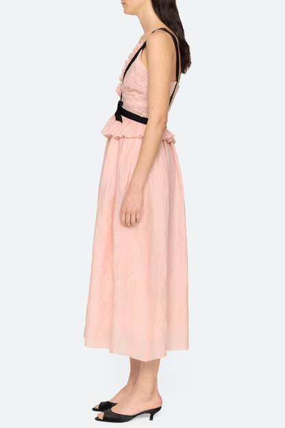 Eleanore V-neck Bow Midi Dress - Pink