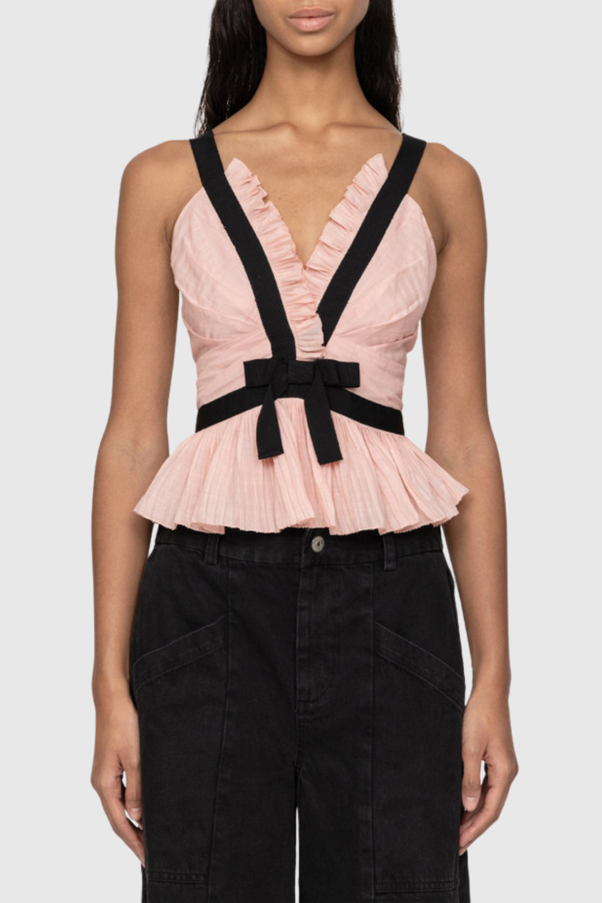 Eleanore V-neck Bow Top - Pink