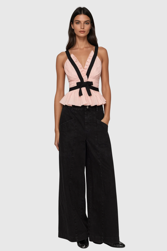 Eleanore V-neck Bow Top - Pink