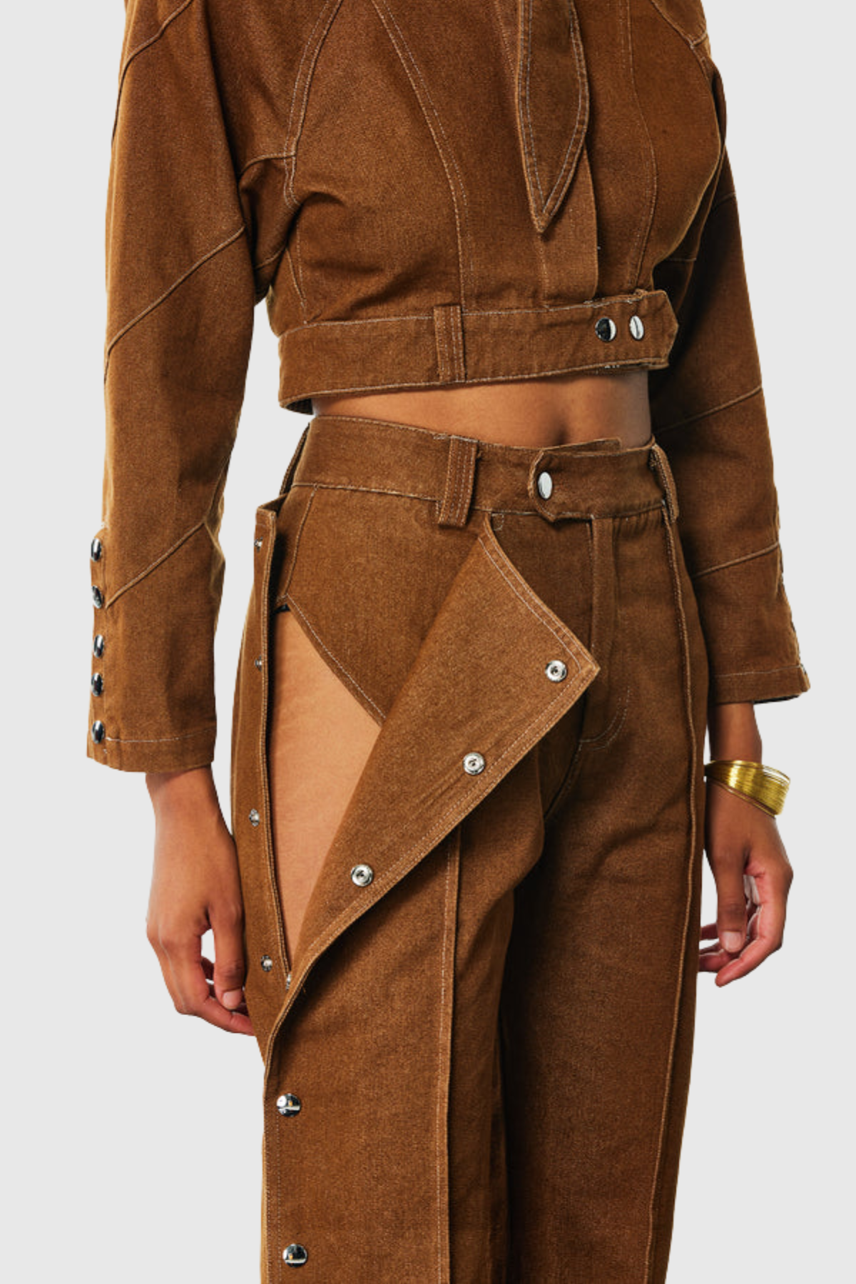 Eleni Lace Up Buckle Denim Jacket & Pants Set