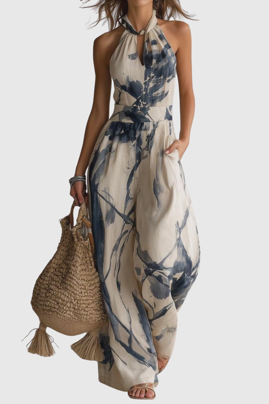 Elevav Halter Ink Print Jumpsuit