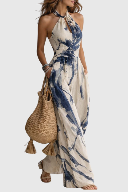 Elevav Halter Ink Print Jumpsuit