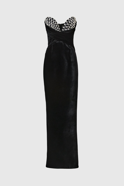 Eliezer Crystal Embellished Strapless Maxi Dress