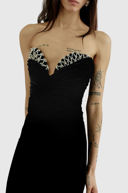 Eliezer Crystal Embellished Strapless Maxi Dress