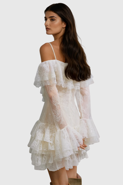Elisha Off Shoulder Lace Ruffle Mini Dress