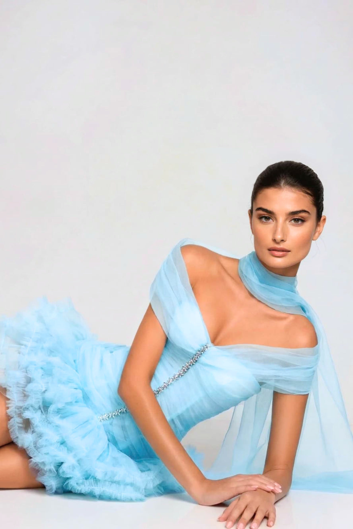 Elisheba Off Shoulder Crystal Tulle Mini Dress - Blue