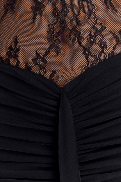 Elissa Halter Lace Draped Maxi Dress - Black