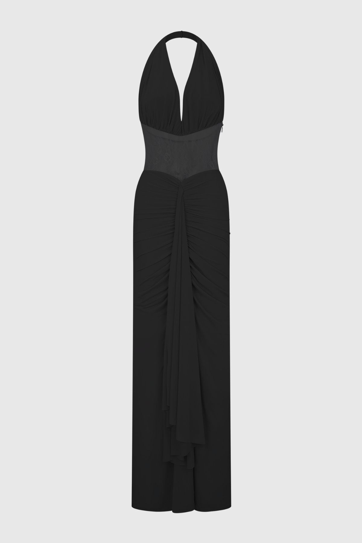 Elissa Halter Lace Draped Maxi Dress - Black