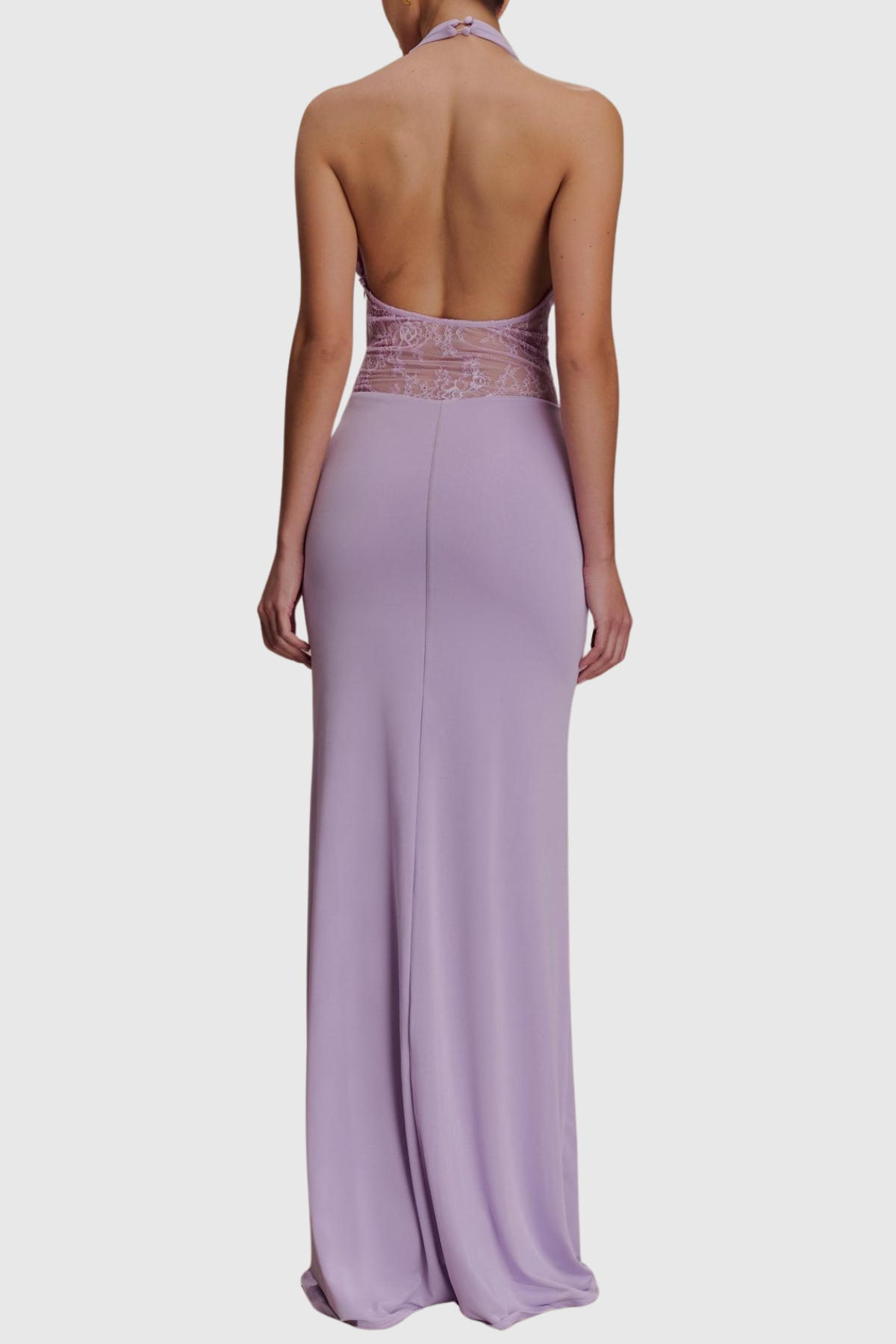 Elissa Halter Lace Draped Maxi Dress - Purple